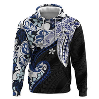 Monstera Plumeria Flowers Blue Zip Hoodie Polynesian Pattern