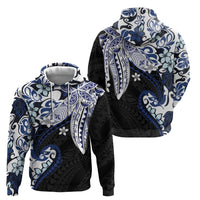 Monstera Plumeria Flowers Blue Zip Hoodie Polynesian Pattern