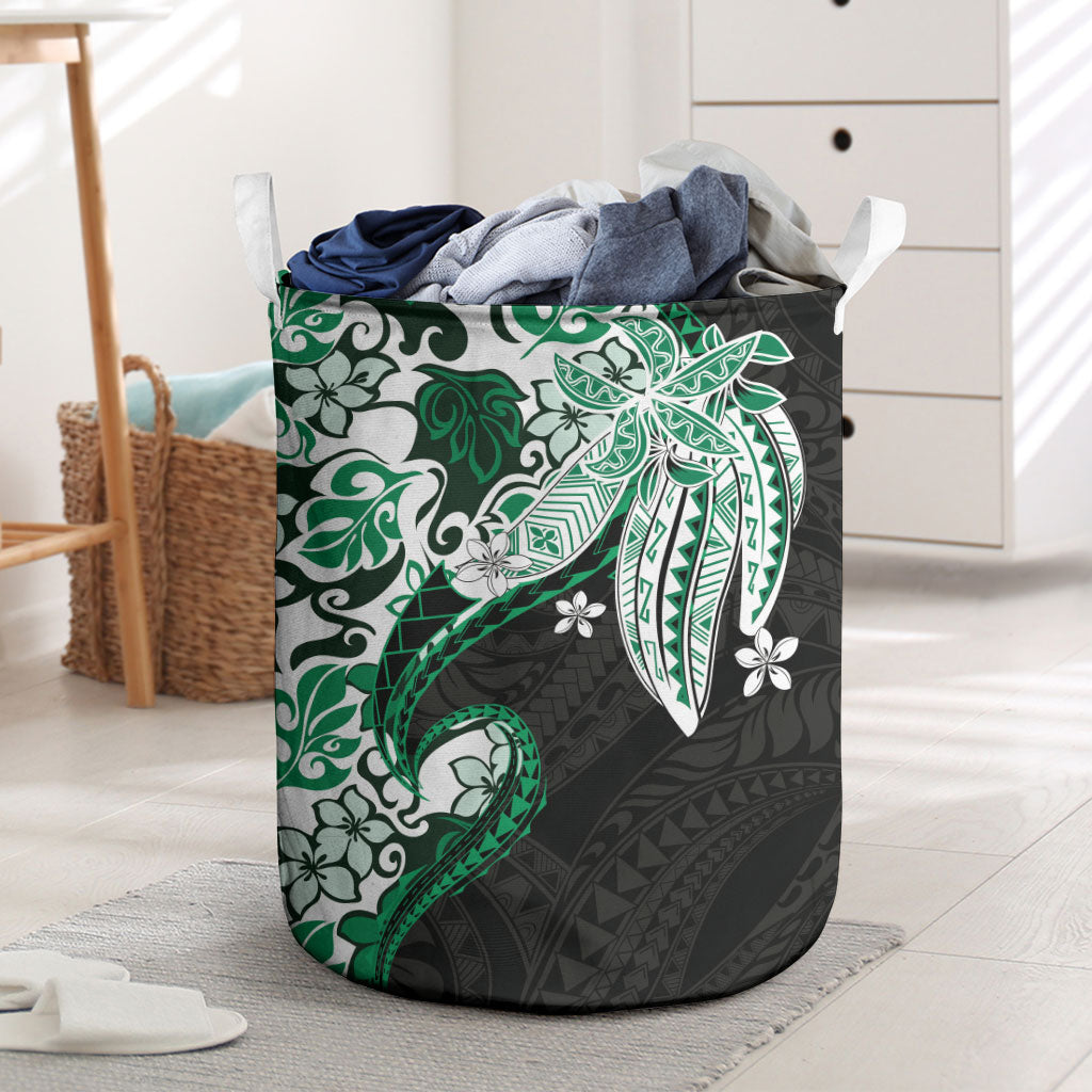 Monstera Plumeria Flowers Green Laundry Basket Polynesian Pattern LT01 Green - Polynesian Pride