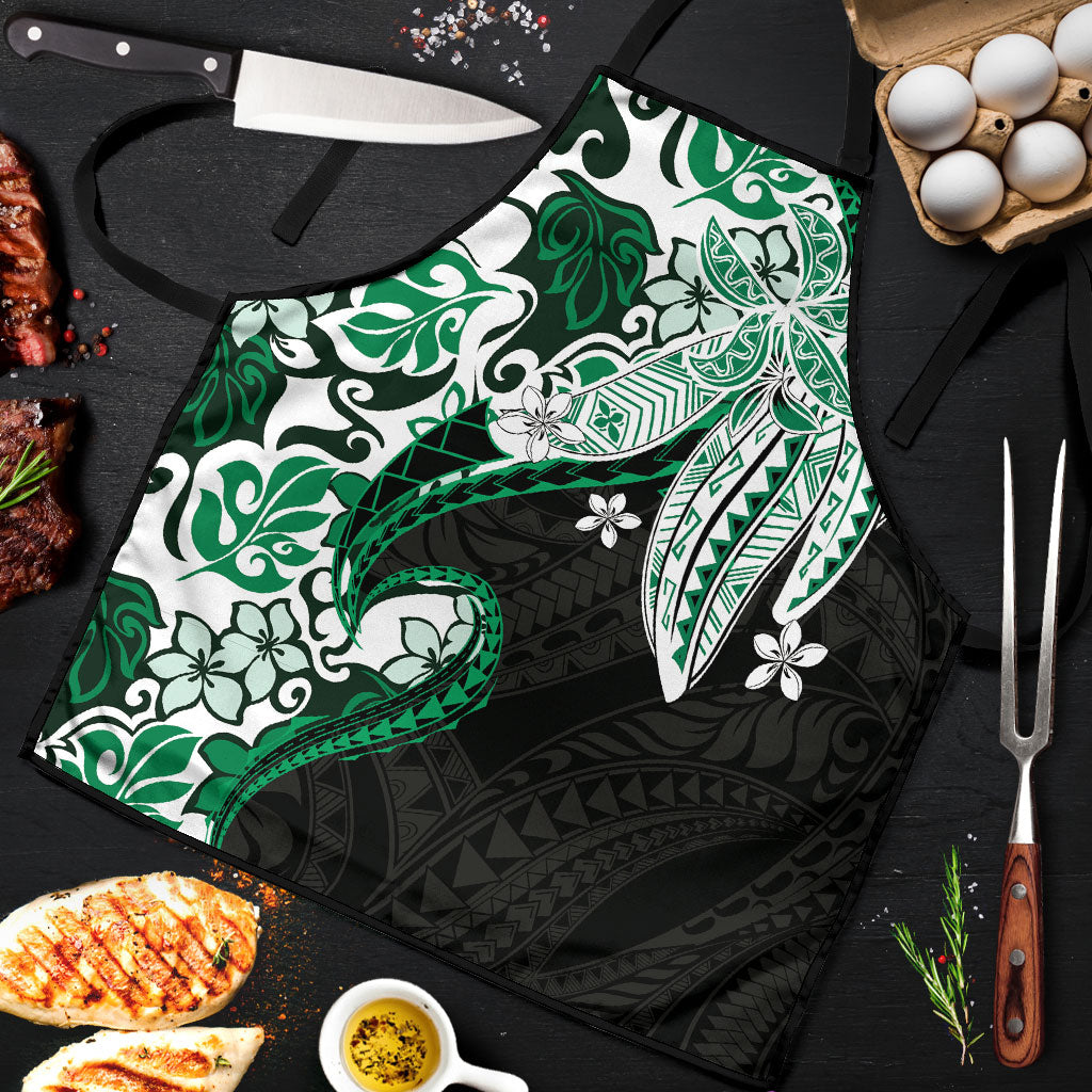 Monstera Plumeria Flowers Green Apron Polynesian Pattern LT01 Green - Polynesian Pride