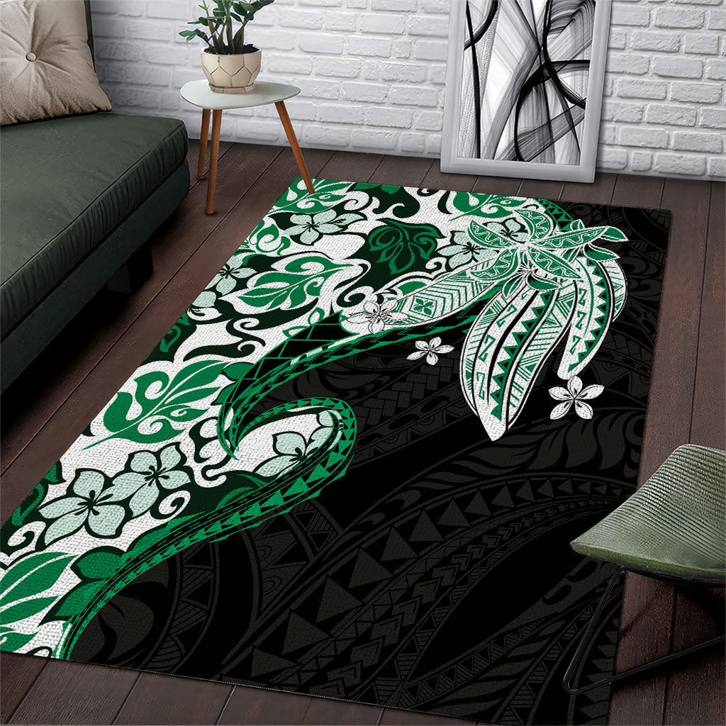 Monstera Plumeria Flowers Green Area Rug Polynesian Pattern LT01 Green - Polynesian Pride