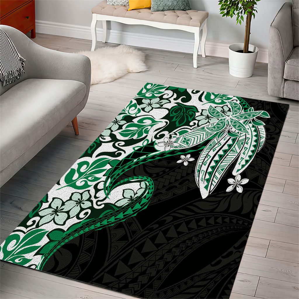 Monstera Plumeria Flowers Green Area Rug Polynesian Pattern LT01 - Polynesian Pride