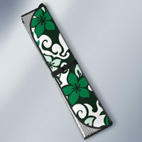 Monstera Plumeria Flowers Green Auto Sun Shade Polynesian Pattern LT01 - Polynesian Pride
