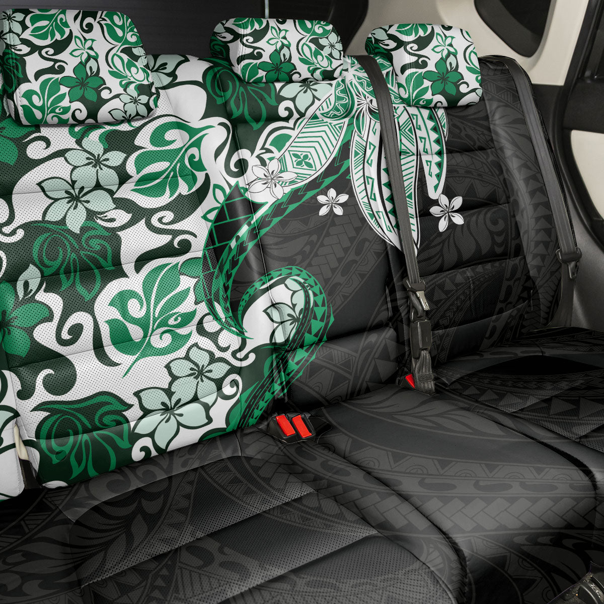 Monstera Plumeria Flowers Green Back Car Seat Cover Polynesian Pattern LT01 - Polynesian Pride