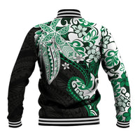 Monstera Plumeria Flowers Green Baseball Jacket Polynesian Pattern LT01 - Polynesian Pride