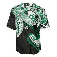 Monstera Plumeria Flowers Green Baseball Jersey Polynesian Pattern