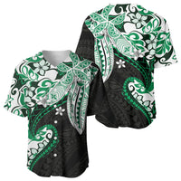 Monstera Plumeria Flowers Green Baseball Jersey Polynesian Pattern