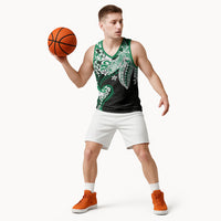 Monstera Plumeria Flowers Green Basketball Jersey Polynesian Pattern LT01 - Polynesian Pride