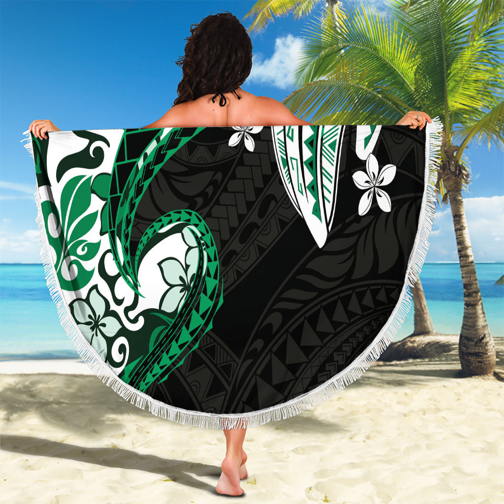 Monstera Plumeria Flowers Green Beach Blanket Polynesian Pattern LT01 - Polynesian Pride