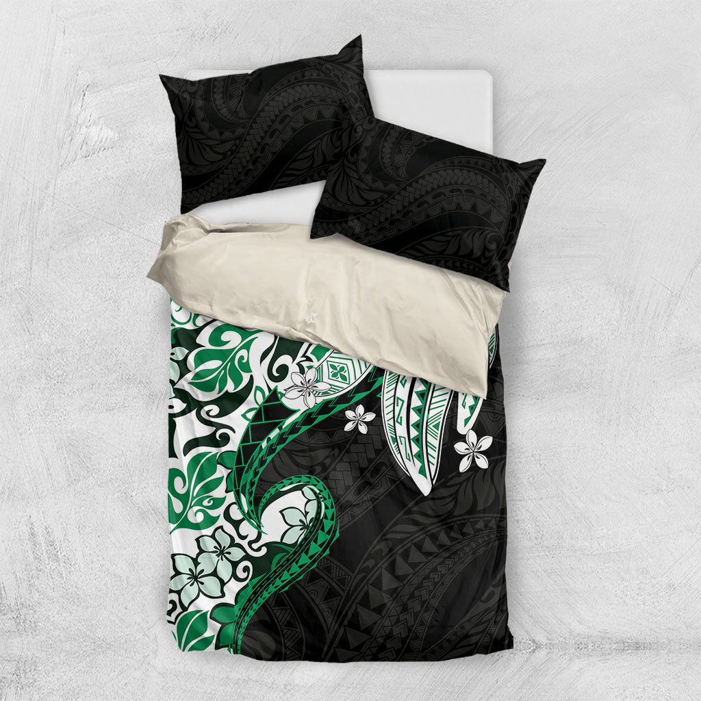 Monstera Plumeria Flowers Green Bedding Set Polynesian Pattern LT01 US Twin 172cm x 218cm Green - Polynesian Pride