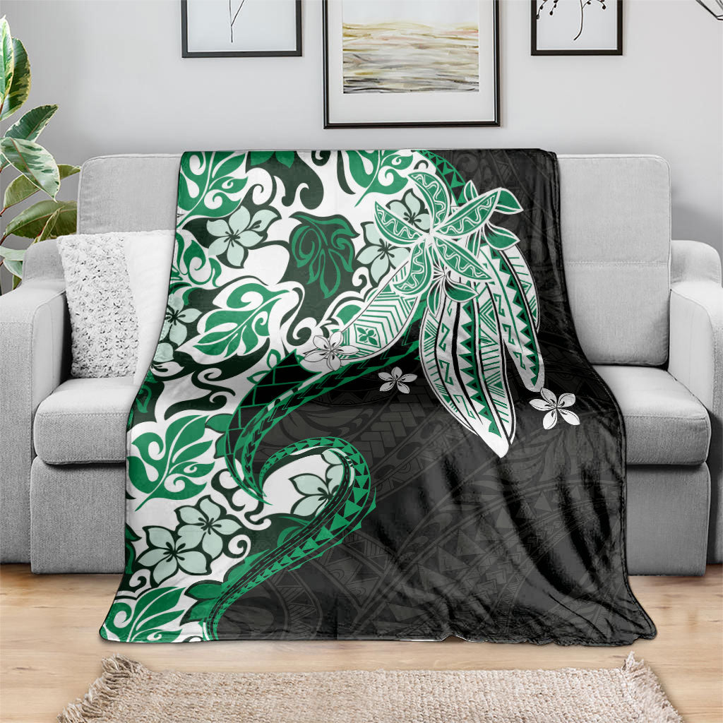 Monstera Plumeria Flowers Green Blanket Polynesian Pattern LT01 - Polynesian Pride