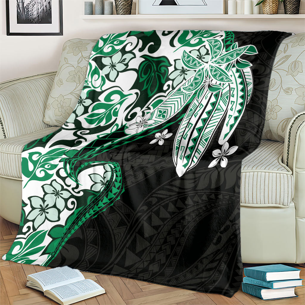 Monstera Plumeria Flowers Green Blanket Polynesian Pattern LT01 - Polynesian Pride