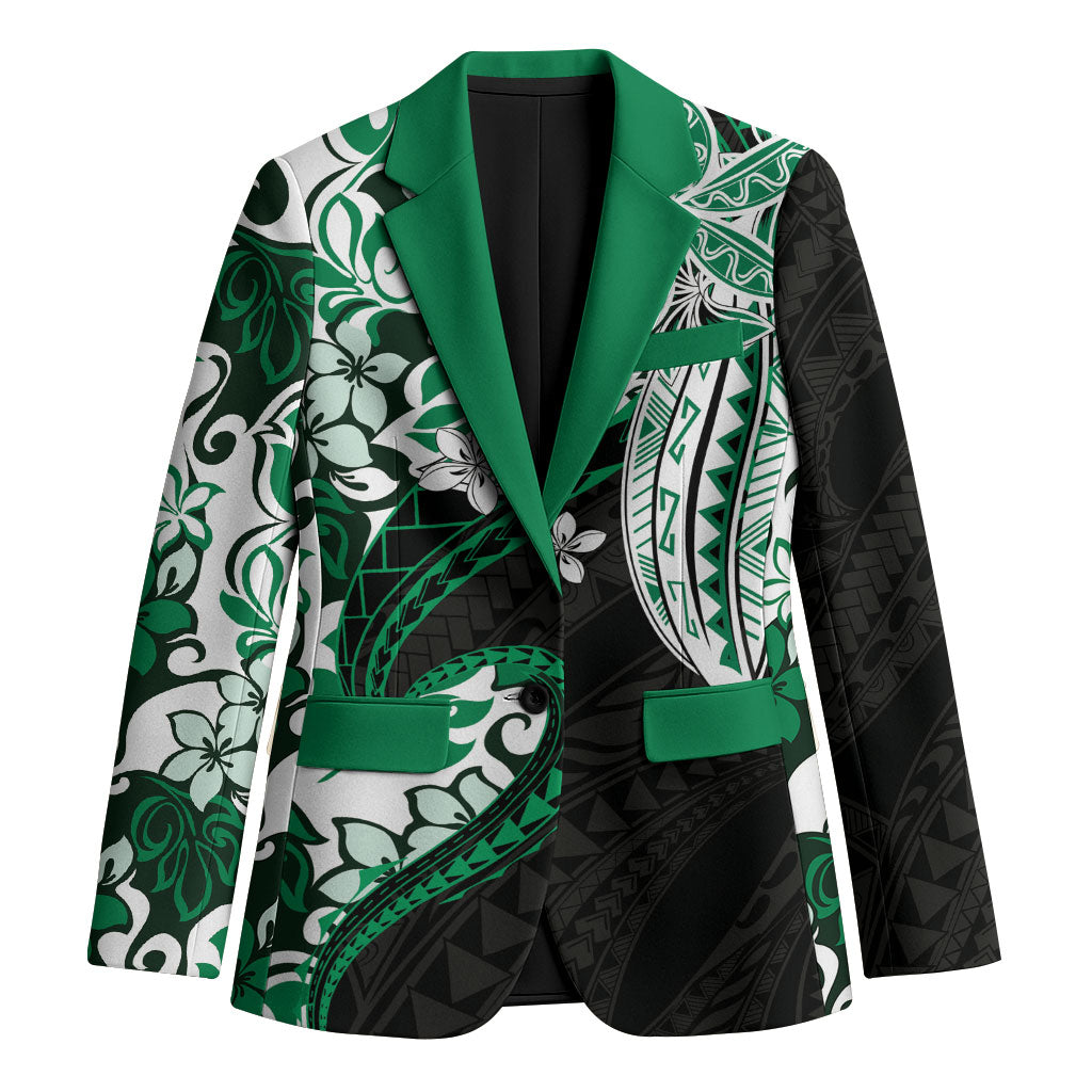 Monstera Plumeria Flowers Green Blazer Polynesian Pattern LT01 Unisex Green - Polynesian Pride