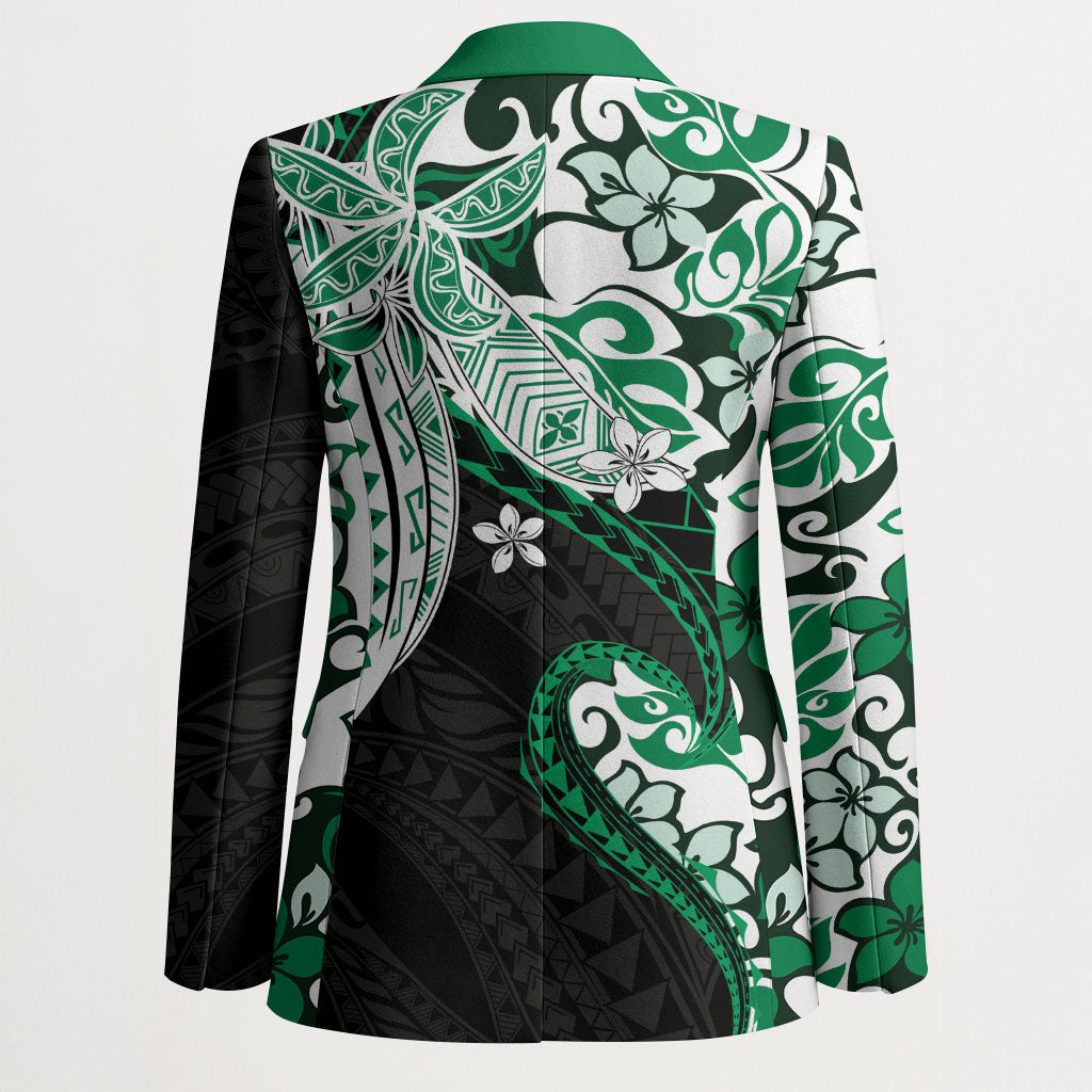Monstera Plumeria Flowers Green Blazer Polynesian Pattern LT01 - Polynesian Pride