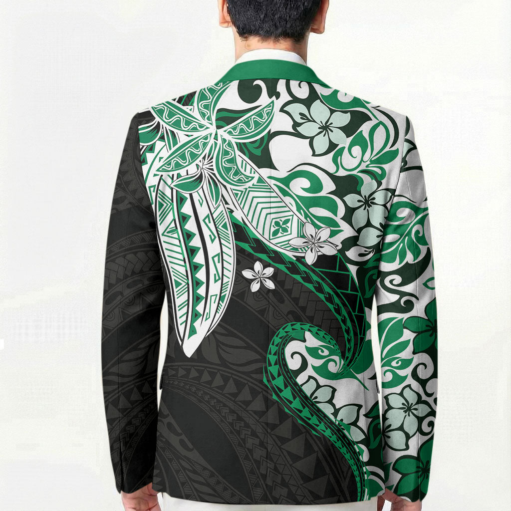 Monstera Plumeria Flowers Green Blazer Polynesian Pattern LT01 - Polynesian Pride