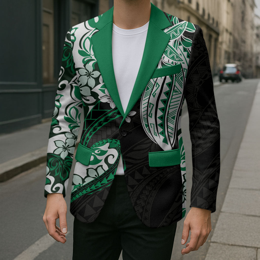 Monstera Plumeria Flowers Green Blazer Polynesian Pattern LT01 - Polynesian Pride
