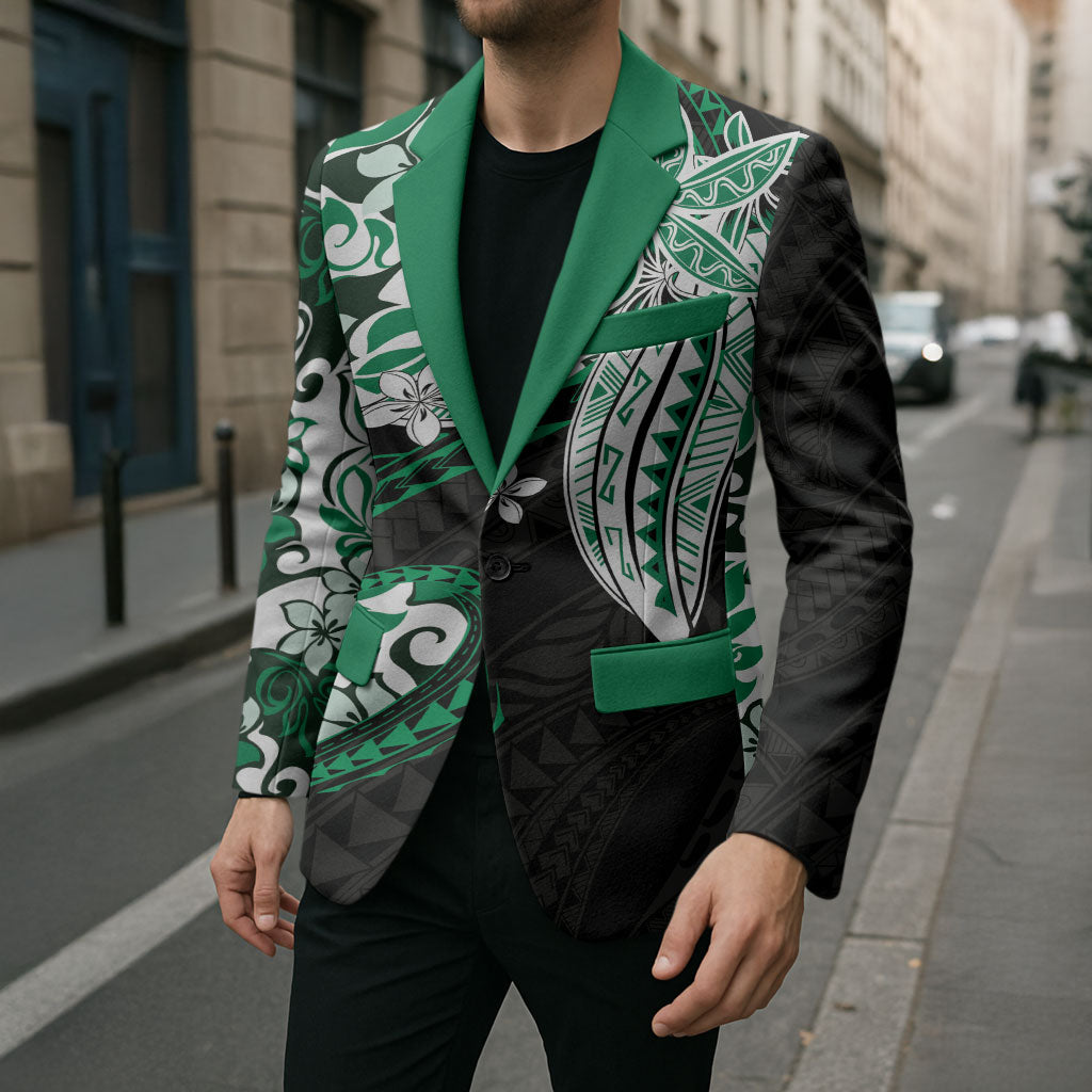 Monstera Plumeria Flowers Green Blazer Polynesian Pattern LT01 - Polynesian Pride