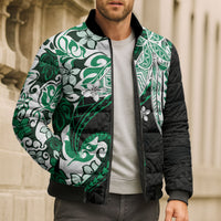 Monstera Plumeria Flowers Green Bomber Puffer Jacket Polynesian Pattern LT01 - Polynesian Pride