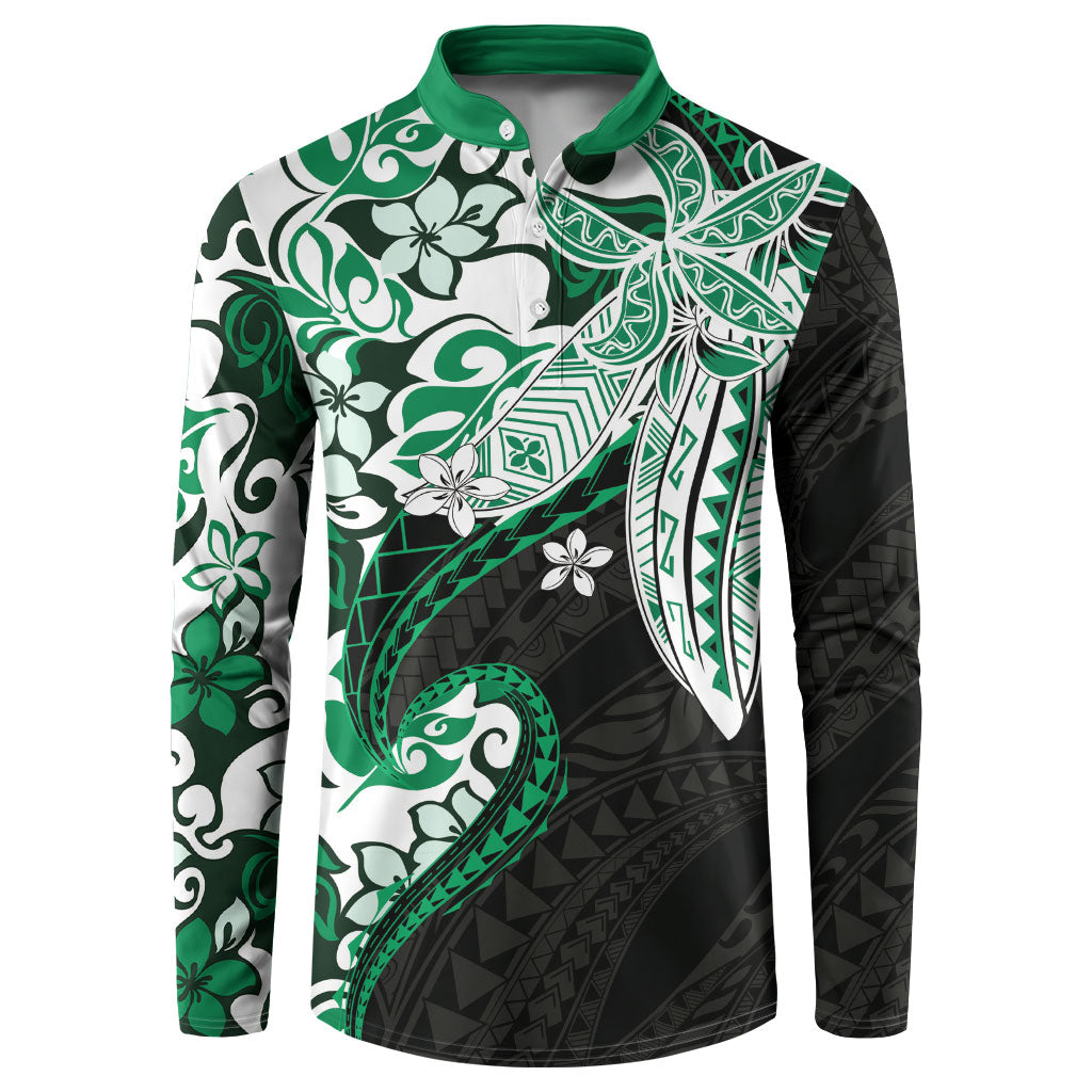 Monstera Plumeria Flowers Green Button Sweatshirt Polynesian Pattern LT01 Green - Polynesian Pride