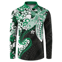 Monstera Plumeria Flowers Green Button Sweatshirt Polynesian Pattern LT01 Green - Polynesian Pride