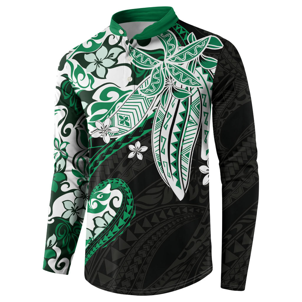 Monstera Plumeria Flowers Green Button Sweatshirt Polynesian Pattern LT01 - Polynesian Pride
