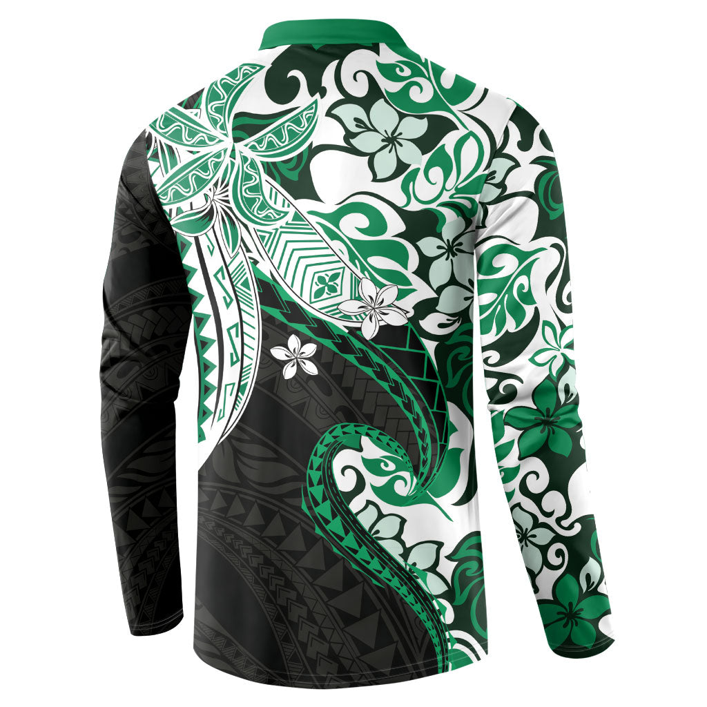 Monstera Plumeria Flowers Green Button Sweatshirt Polynesian Pattern LT01 - Polynesian Pride