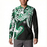 Monstera Plumeria Flowers Green Button Sweatshirt Polynesian Pattern LT01 - Polynesian Pride