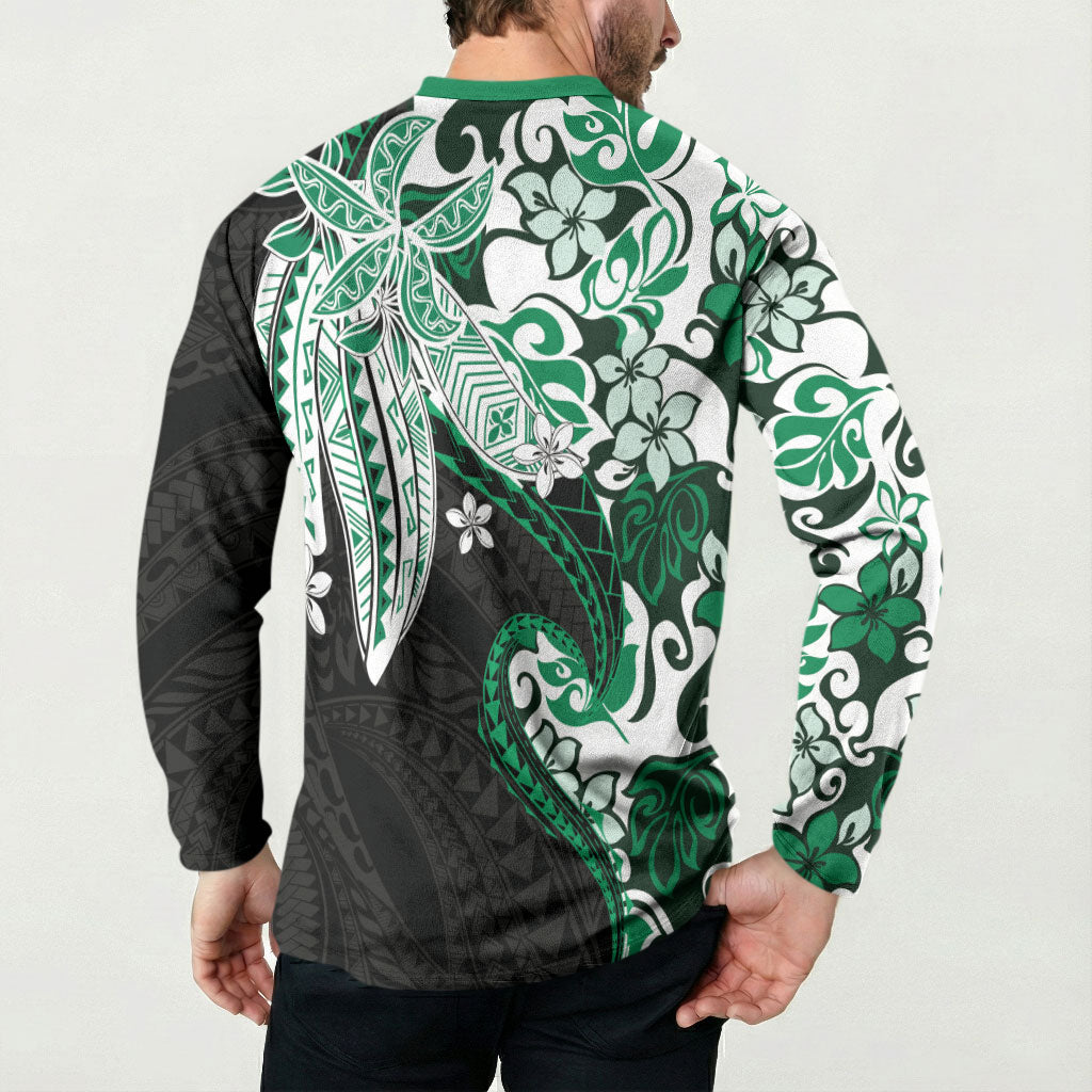 Monstera Plumeria Flowers Green Button Sweatshirt Polynesian Pattern LT01 - Polynesian Pride