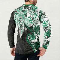 Monstera Plumeria Flowers Green Button Sweatshirt Polynesian Pattern LT01 - Polynesian Pride