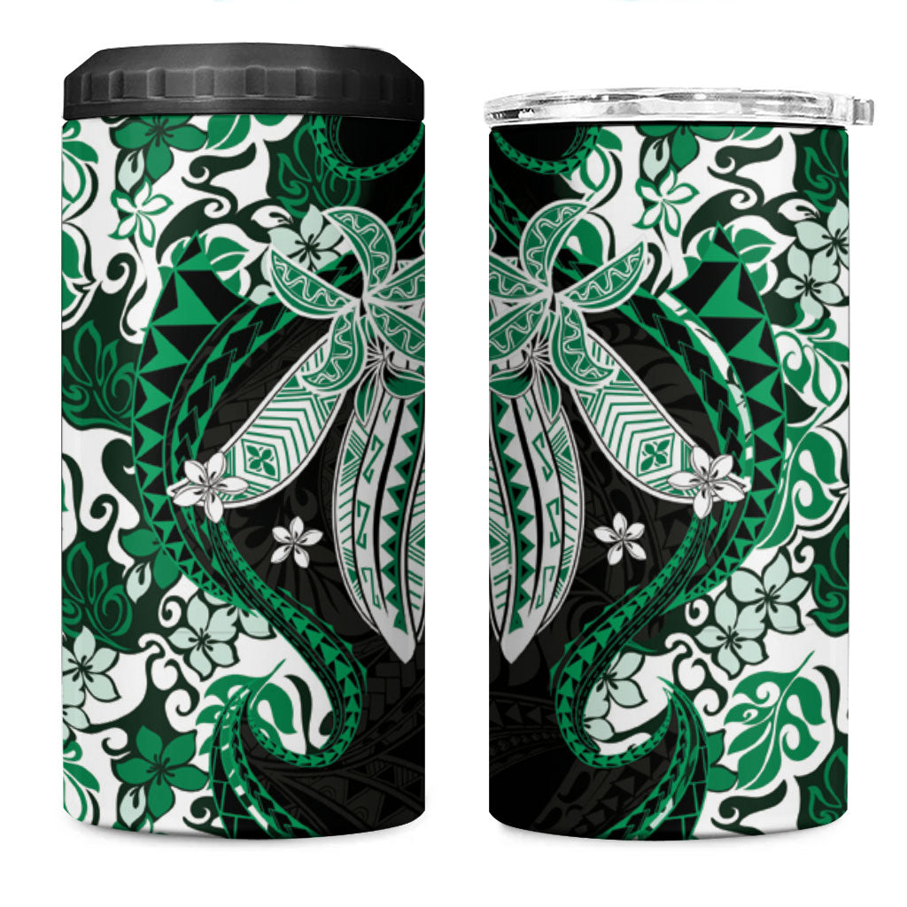 Monstera Plumeria Flowers Green 4 in 1 Can Cooler Tumbler Polynesian Pattern LT01 One Size: 16 oz Green - Polynesian Pride