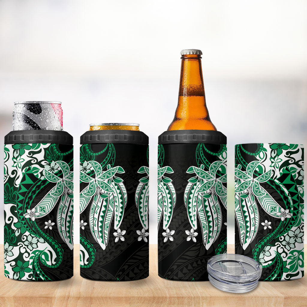 Monstera Plumeria Flowers Green 4 in 1 Can Cooler Tumbler Polynesian Pattern LT01 - Polynesian Pride