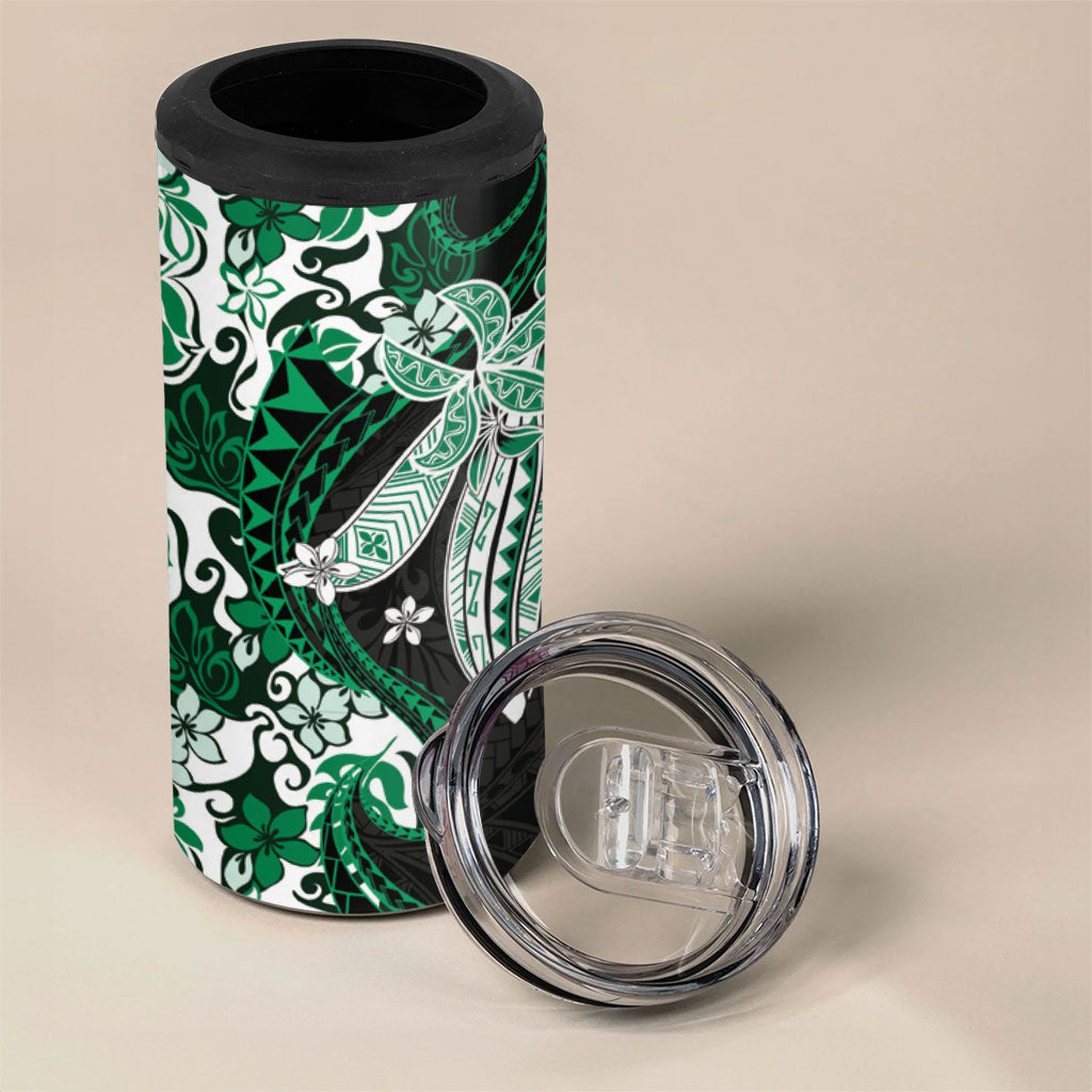 Monstera Plumeria Flowers Green 4 in 1 Can Cooler Tumbler Polynesian Pattern LT01 - Polynesian Pride