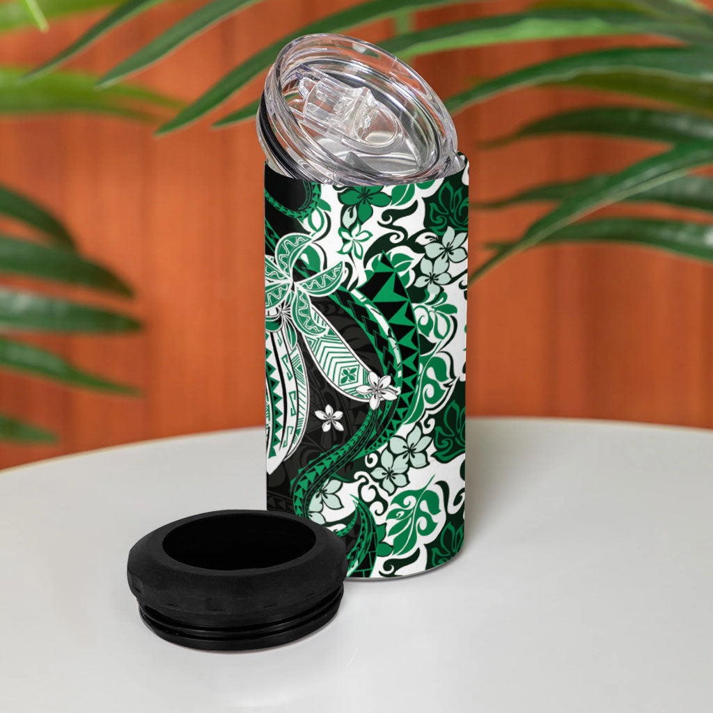 Monstera Plumeria Flowers Green 4 in 1 Can Cooler Tumbler Polynesian Pattern LT01 - Polynesian Pride