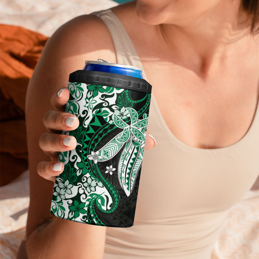Monstera Plumeria Flowers Green 4 in 1 Can Cooler Tumbler Polynesian Pattern LT01 - Polynesian Pride
