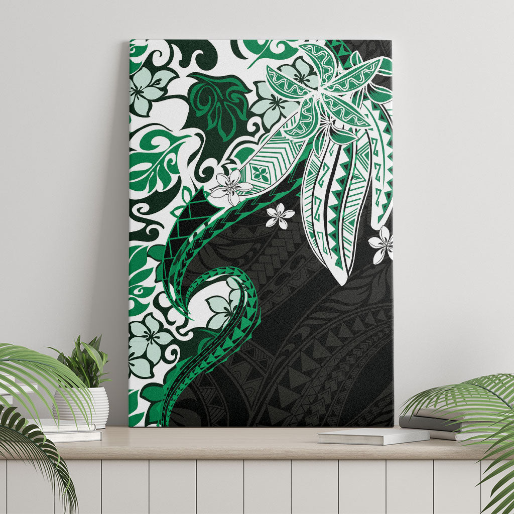 Monstera Plumeria Flowers Green Canvas Wall Art Polynesian Pattern LT01 - Polynesian Pride