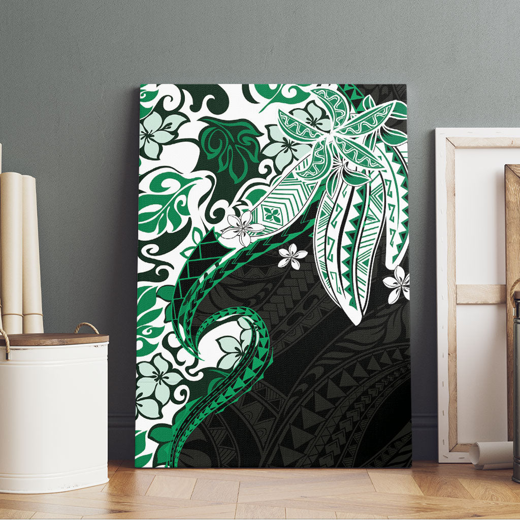 Monstera Plumeria Flowers Green Canvas Wall Art Polynesian Pattern LT01 - Polynesian Pride