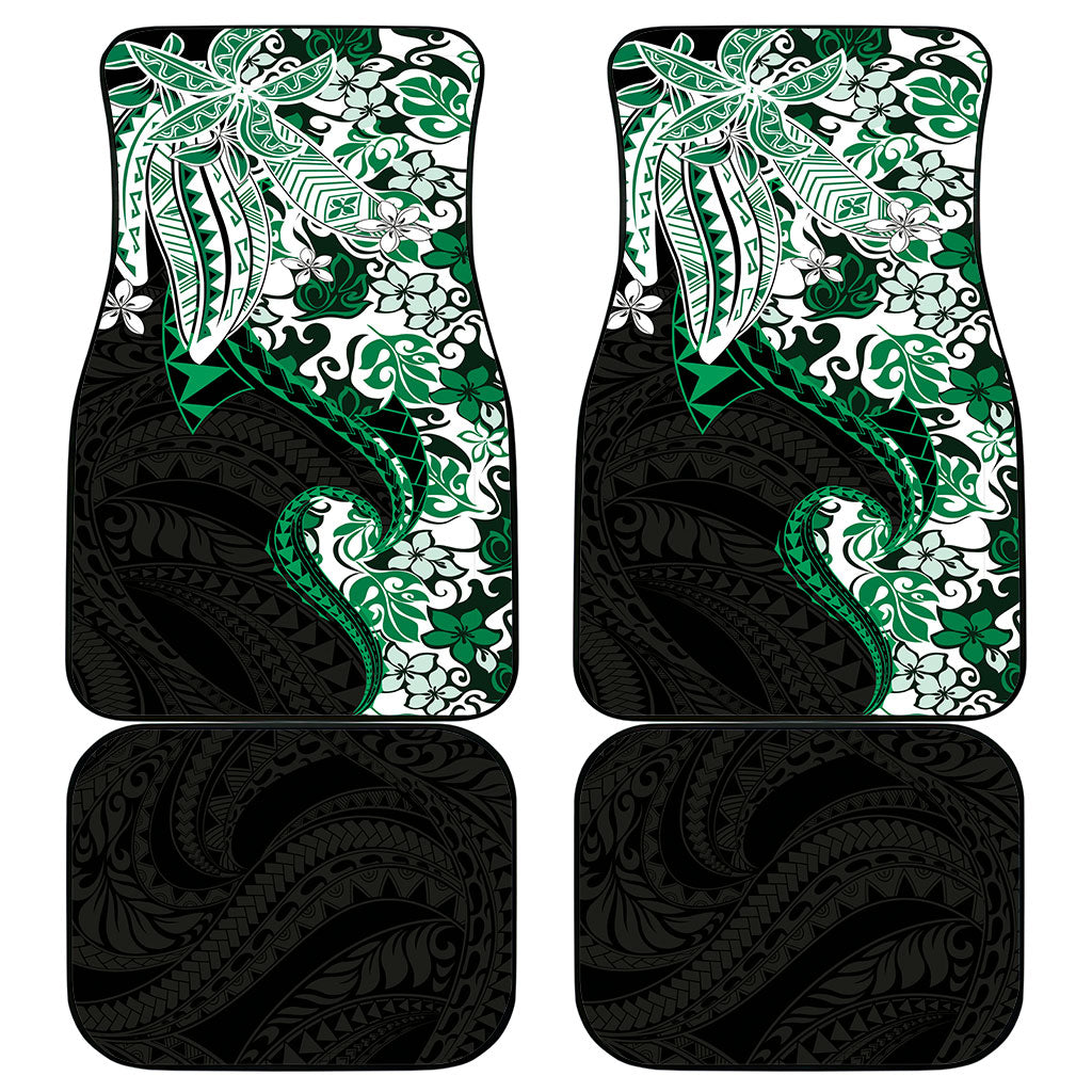 Monstera Plumeria Flowers Green Car Mats Polynesian Pattern