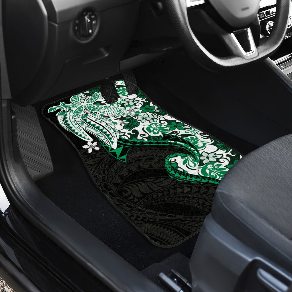 Monstera Plumeria Flowers Green Car Mats Polynesian Pattern