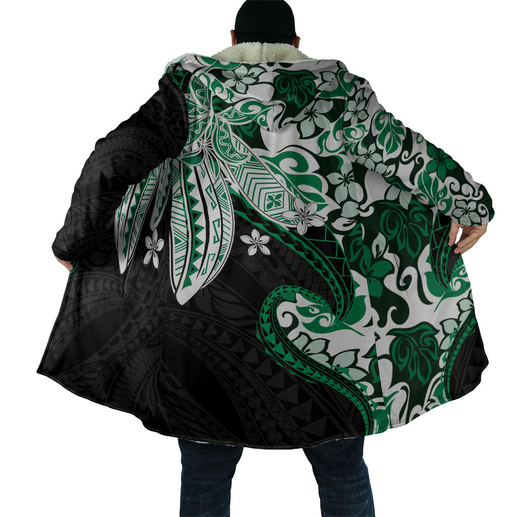 Monstera Plumeria Flowers Green Cloak Polynesian Pattern LT01 - Polynesian Pride