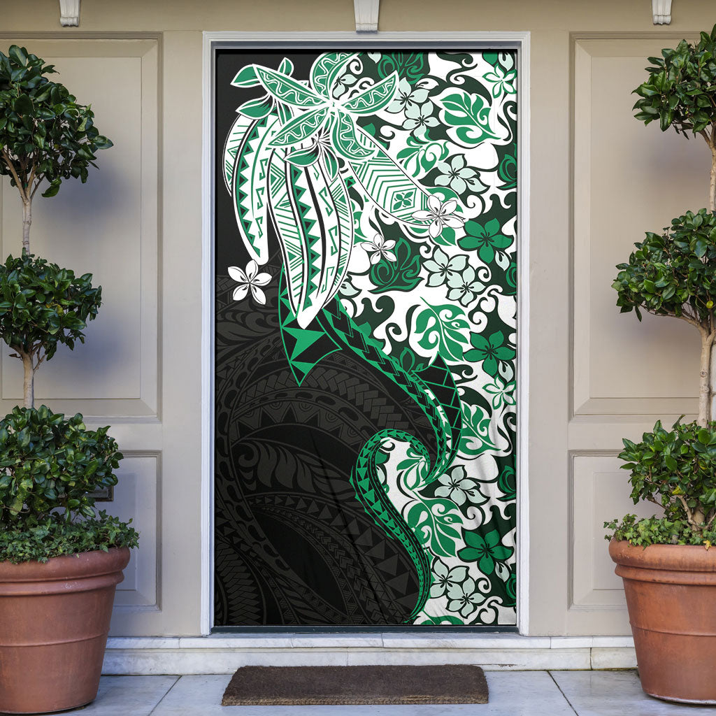 Monstera Plumeria Flowers Green Door Cover Polynesian Pattern LT01 Green - Polynesian Pride