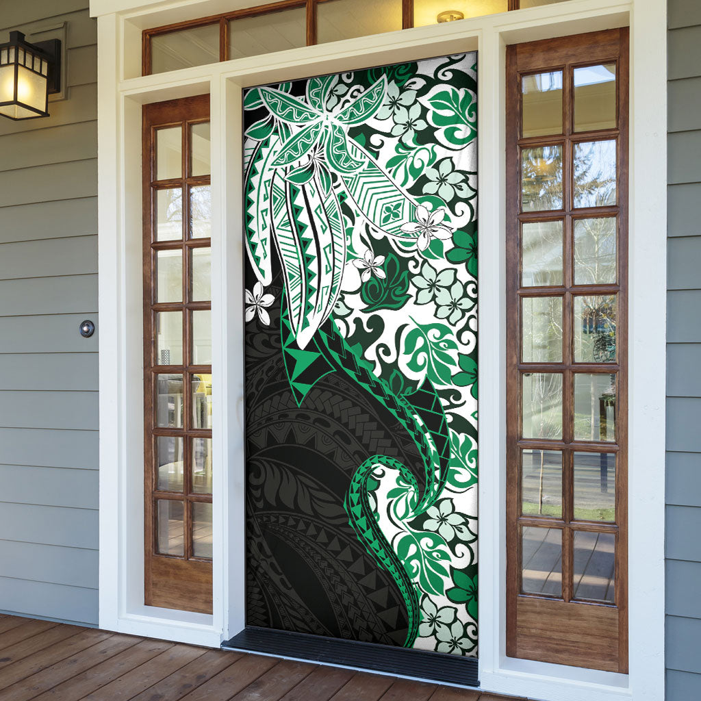 Monstera Plumeria Flowers Green Door Cover Polynesian Pattern LT01 - Polynesian Pride