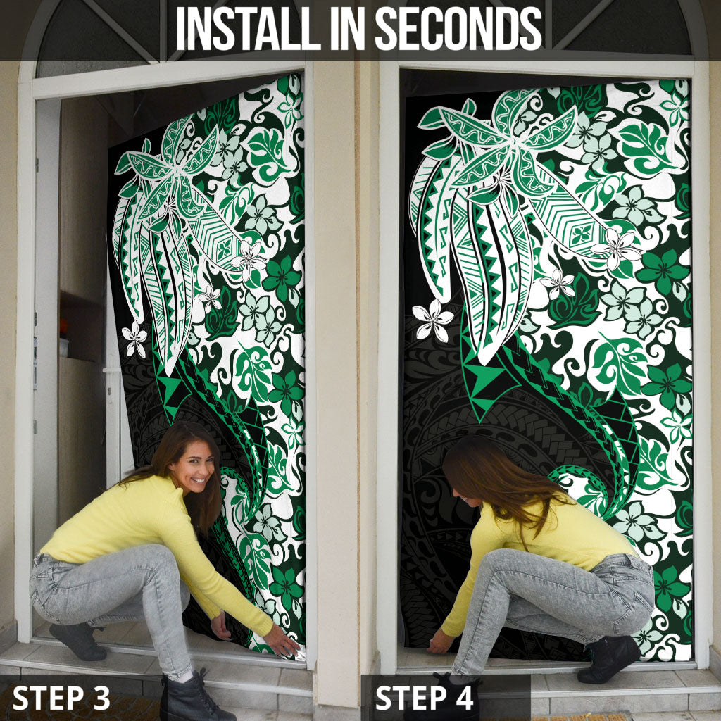 Monstera Plumeria Flowers Green Door Cover Polynesian Pattern LT01 - Polynesian Pride