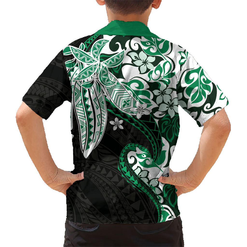 Monstera Plumeria Flowers Green Family Matching Short Sleeve Bodycon Dress and Hawaiian Shirt Polynesian Pattern