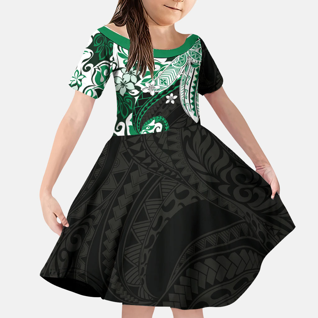 Monstera Plumeria Flowers Green Family Matching Short Sleeve Bodycon Dress and Hawaiian Shirt Polynesian Pattern