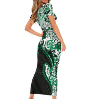 Monstera Plumeria Flowers Green Family Matching Short Sleeve Bodycon Dress and Hawaiian Shirt Polynesian Pattern