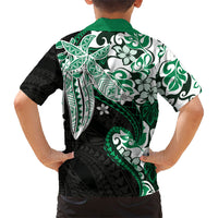 Monstera Plumeria Flowers Green Family Matching Tank Maxi Dress and Hawaiian Shirt Polynesian Pattern