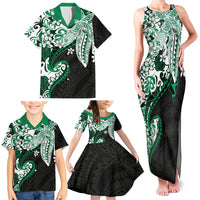 Monstera Plumeria Flowers Green Family Matching Tank Maxi Dress and Hawaiian Shirt Polynesian Pattern