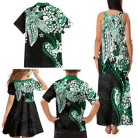 Monstera Plumeria Flowers Green Family Matching Tank Maxi Dress and Hawaiian Shirt Polynesian Pattern