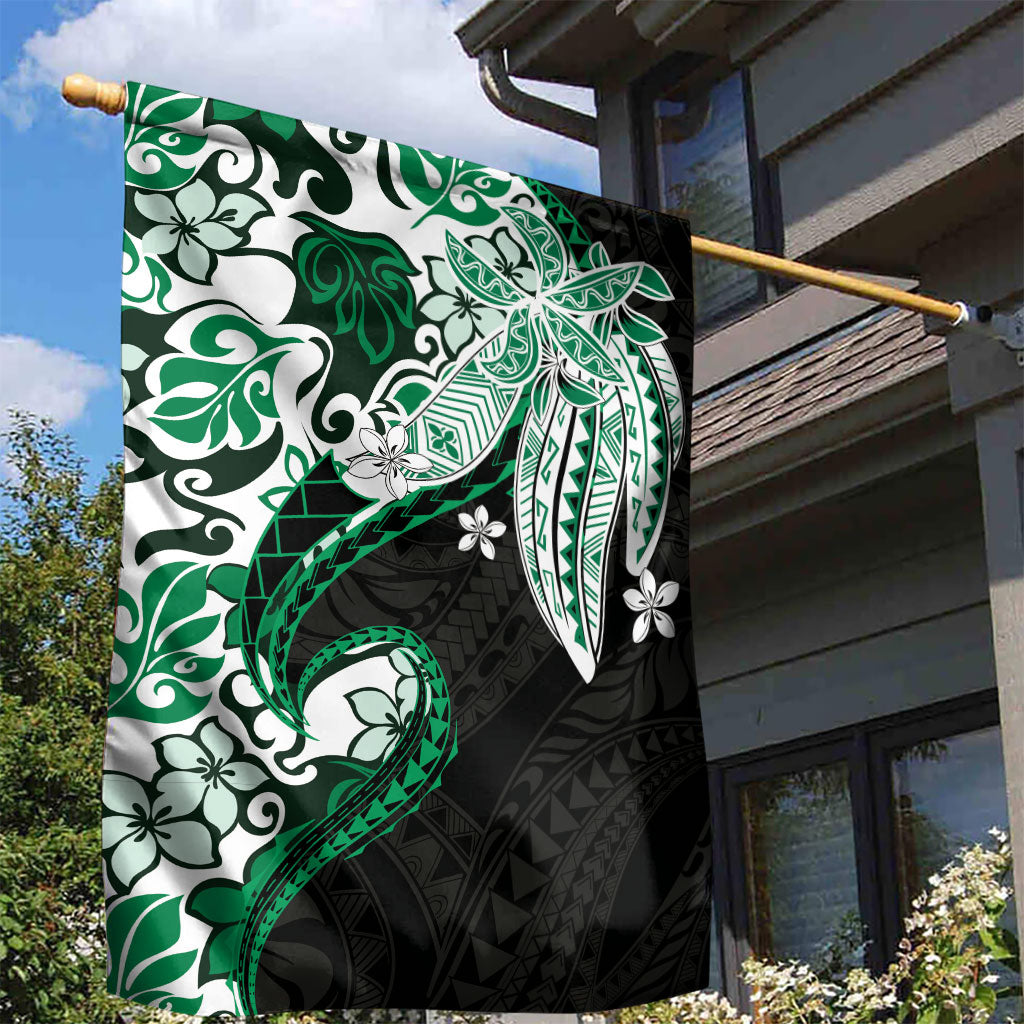 Monstera Plumeria Flowers Green Garden Flag Polynesian Pattern LT01 - Polynesian Pride