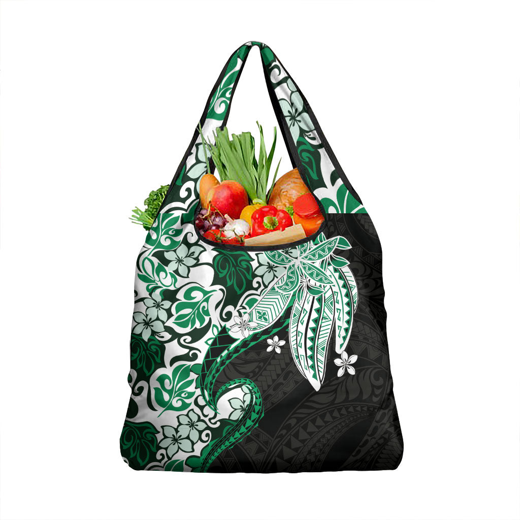 Monstera Plumeria Flowers Green Grocery Bag Polynesian Pattern LT01 1-pack One Size Green - Polynesian Pride